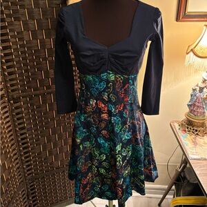 Vintage Handmade Multicolor Butterfly Print Dress